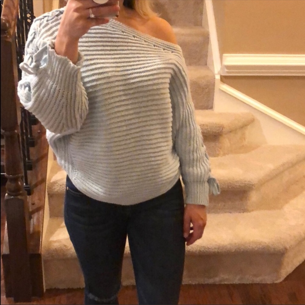 Light Blue One Shoulder Sweater